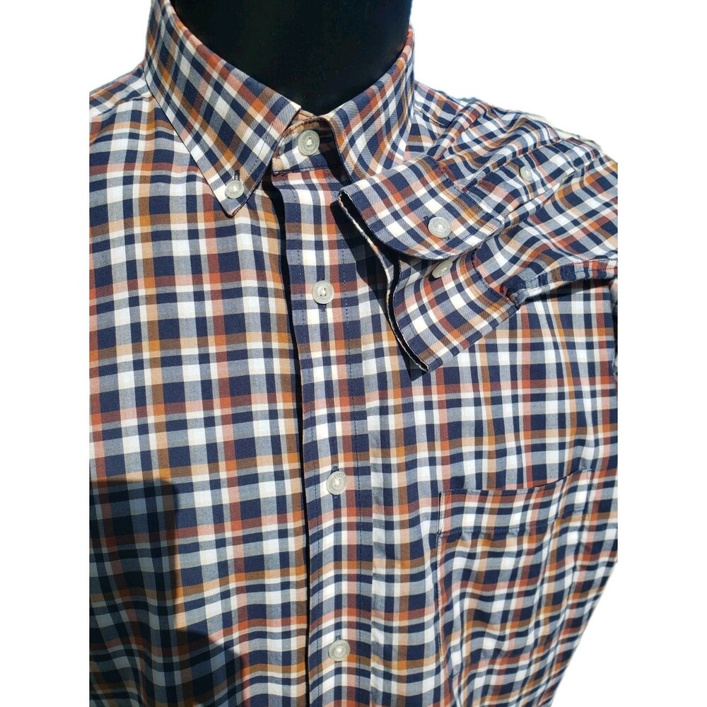 Daniel Cremieux Signature Collection Mens Shirt Sz Lg Plaid Blue Tan Long Sleeve